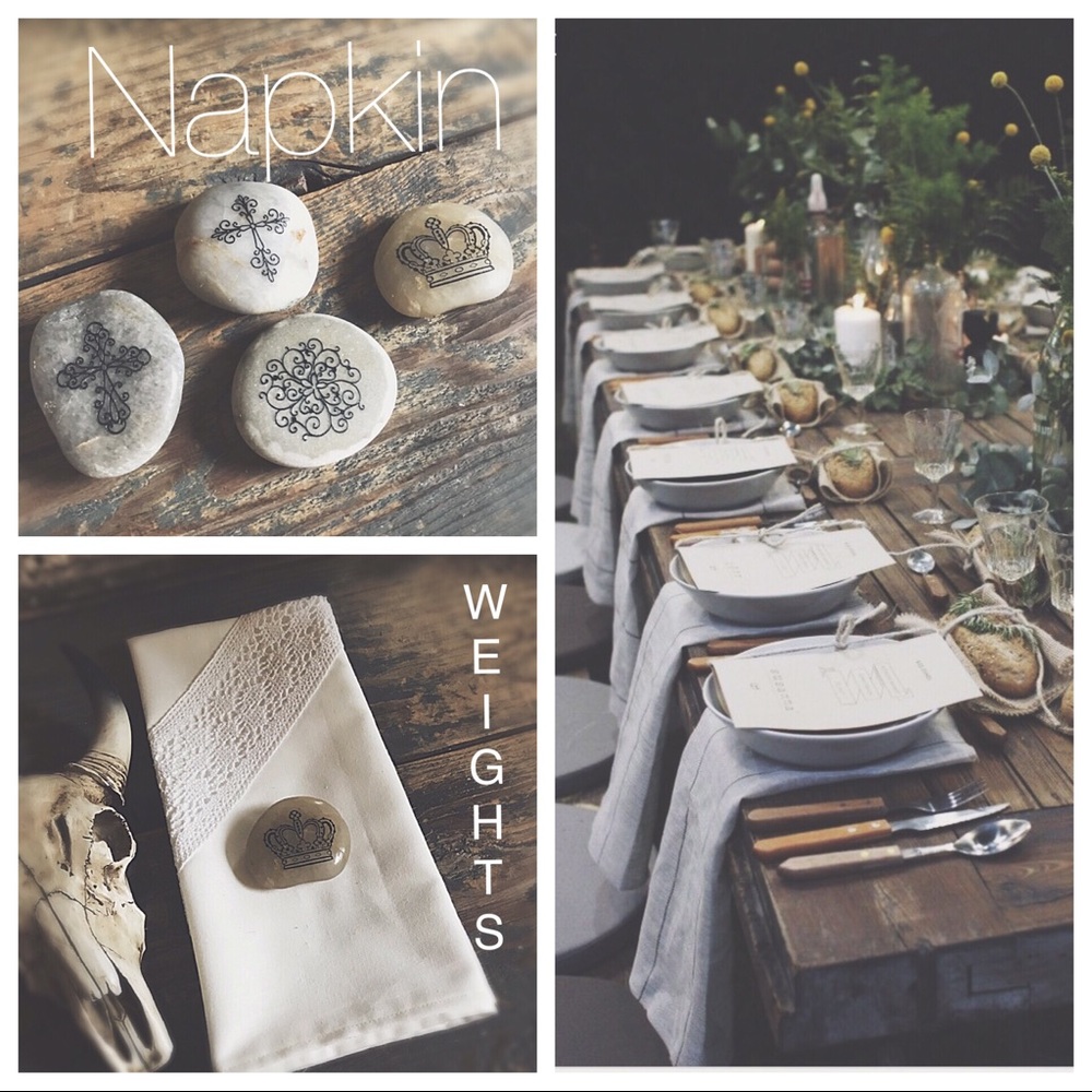 Napkin Art Stone Napkin Weights Embossed Geometric Set of 4